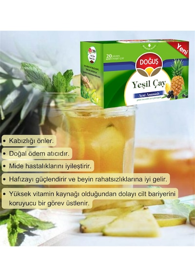 Yeşil Çay Açai Ananaslı Dökme Siyah Çay 12 x 20'li