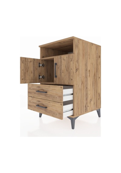 Kronos Komodin 2 Raflı Tek Çekmeceli 2 Kapaklı 60x59x96 Çam-çam Atlas Çam