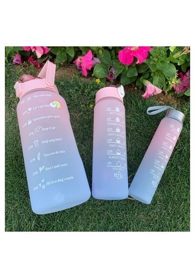Motivasyonel 3lü Set Su Matarası Su Şişesi Suluk 2lt+900ml+300ml Tritan Spor Salonu Su Şişesi Suluk Çok Renkli