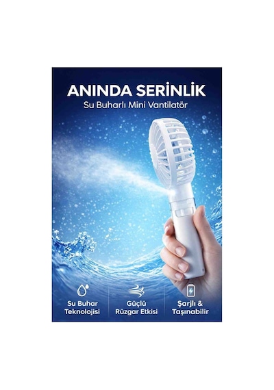 Mini Vantilatör Şarjl Edilebilir El Fanı Su Buharlı ,masaüstü Ve Taşınabilir El Fanı,3 Hız Kademeli Beyaz
