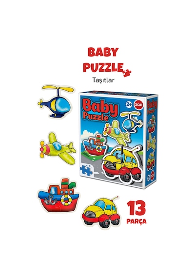 13 Parça Taşıt Figürlü Puzzle Seti - Araba Gemi Uçak Helikopter Şekilli 2-3 Yaş Eğitici Yapboz