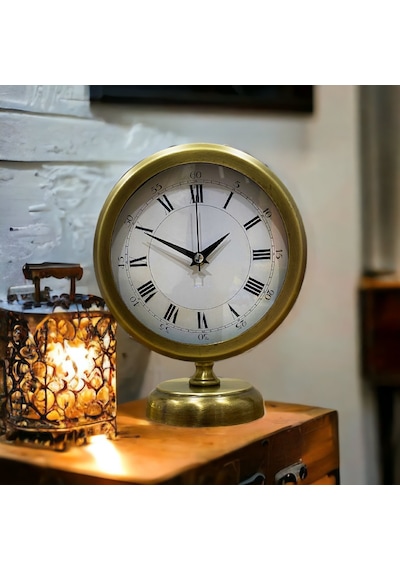 Eskitme Gold Metal Ofis Salon Otel Masa Saati 25*20 cm Y7