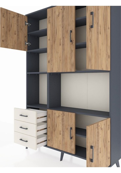 Arges Dolap 9 Raflı 3 Çekmeceli 5 Kapaklı 132x30x195 Antrasit... Antrasit