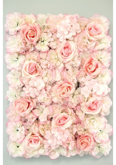 Yapay Çiçek Deposu Yapay Lüx Duvar Çiçeği Ortanca Ve Gül Zemin Kaplama Duvarı 40x60 Cm Pudra Pembe