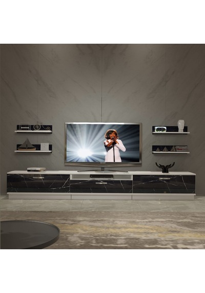 Decoraktiv Trendstyle 270r Mdf Tv Ünitesi Tv Sehpası Beyaz - Siyah Mermer