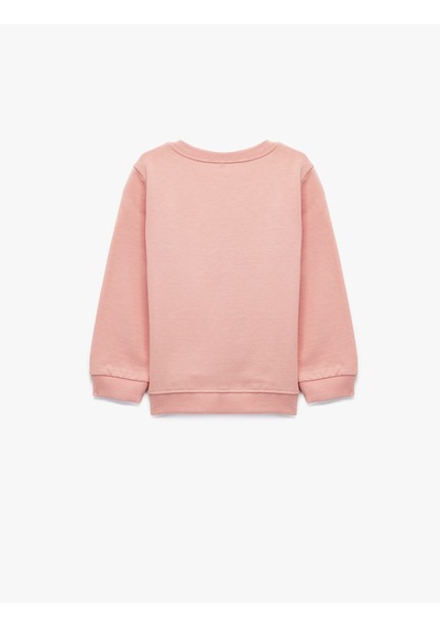 Koton Pamuklu Uzun Kollu Bisiklet Yaka Kalp Baskılı Sweatshirt Pembe 6wmg10066ak Gül