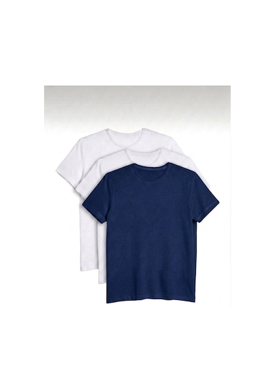 Bürke 3'lü Erkek/Unisex 2 Beyaz - 1 Lacivert Renk %100 Pamuk Bisiklet Yaka Basic Tişört