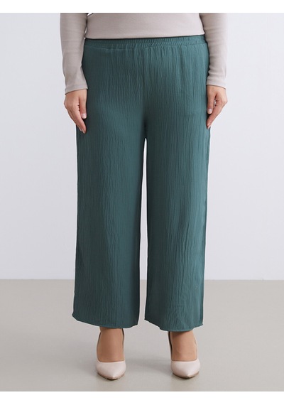 Lcwaıkıkı Classic Haki Beli Lastikli Dokulu Geniş Paça Kadın Pantolon