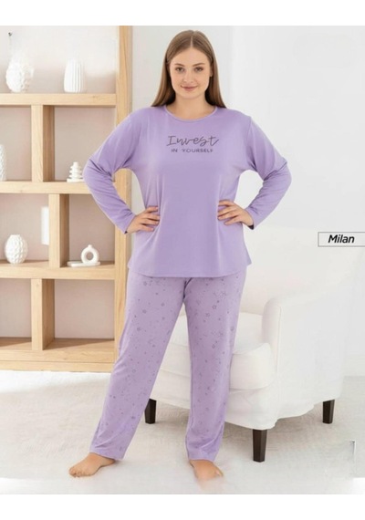 Pijamoni Kadın Milan Büyük Beden Bisiklet Yaka Uzun Kol İnce Pijama Takımı 7666/36 - 1 Adet Lila Pijamoni Kadın Milan Büyük Beden Bisiklet Yaka Uzun Kol İnce Pijama Takımı 7666/36 - 1 Adet Lila