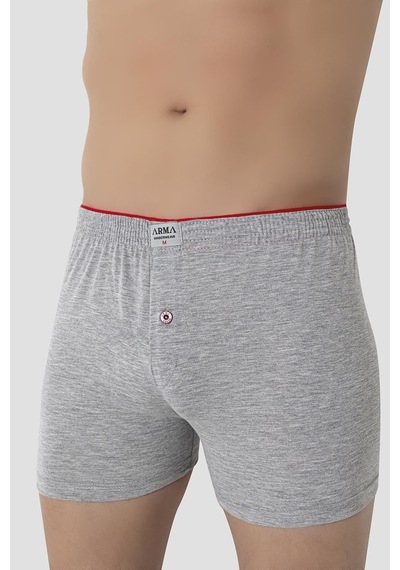 Arma Yıldız Erkek Gri Düğmeli Boxer 3'lü Paket %100 Pamuklu Penye Gri