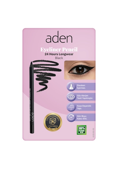 Aden Eyeliner Pencil 24 Hours Longwear - 24 Saat Kalıcı Eyeliner Kalem Black Siyah Diğer