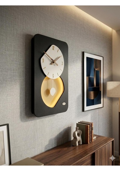 Nairobi Ledli Ahşap Salon Duvar Saati Quartz Ultra Sessiz Mekanizma 55 Cm X 34 Cm Siyah