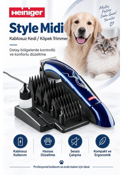 Heiniger Style Midi Kablosuz Evcil Hayvan Tıraş Makinesi