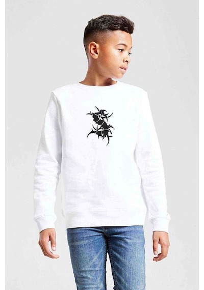 Tshirthane Heavy Metal Logo Baskılı Unisex Çocuk Beyaz Sweatshirt Beyaz