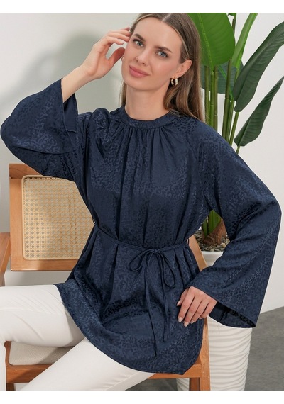 Bigdart Kadın Çizgili Bağcıklı Oversize Tunik 50009 - Lacivert