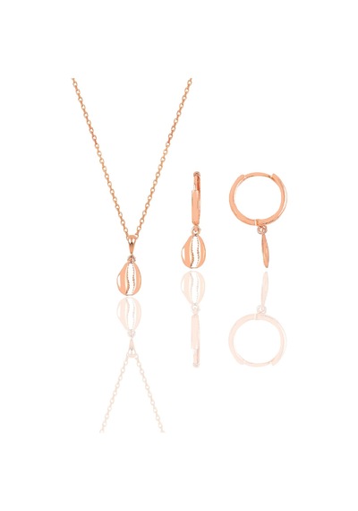 Gümüş Rose Deniz Kabuğu Modeli Minimal Kolye Ve Küpe Seti Barcode Pembe Altın