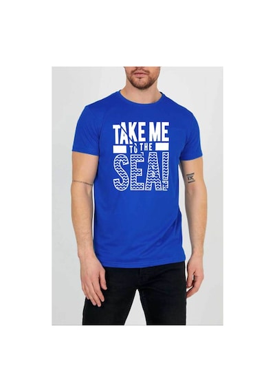 Medinenur Unisex Take Me Baskılı Bisiklet Yaka Tshirt Mavi