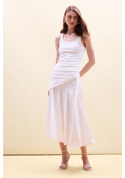 Defacto %100 Pamuk A Kesim Normal Bel Poplin Midi Etek H3435ax26smwt32 Beyaz-wt32