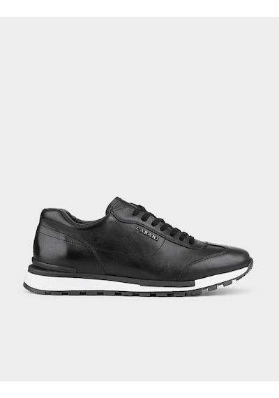 Cabani Hakiki Deri Siyah Bağcıklı Erkek Spor Sneaker Ayakkabı Siyah