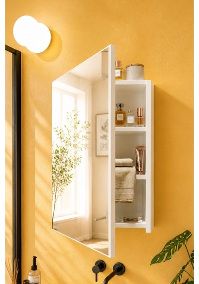 Aynalı Banyo Dolabı Tek Kapaklı Beyaz 60x40x15 Cm Banyo Üst Dolabı