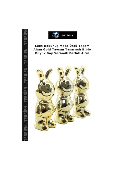 Lüks Dokunuş Masa Üstü Yaşam Alanı Gold Tavşan Tasarımlı Biblo Büyük Boy Seramik Parlak Altın