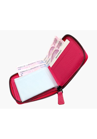 Westpolo Hakiki Deri Unisex Fermuarlı Cüzdan Kartlık - Fuşya Fuşya