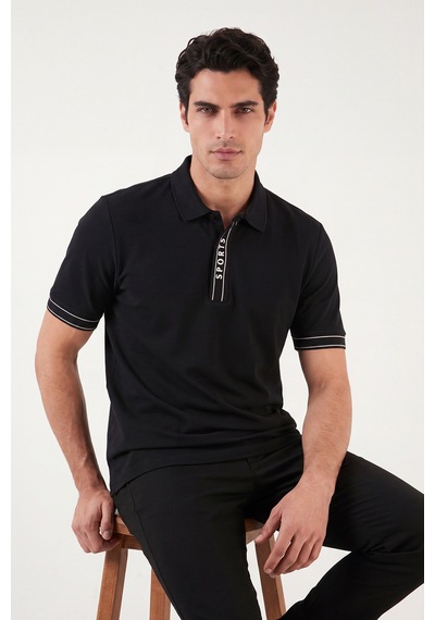 Buratti Pamuklu Regular Fit Yarım Fermuarlı Polo T Shirt Erkek Polo Yaka T Shirt 5904073 Siyah