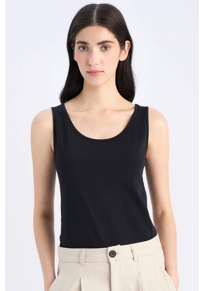 DeFacto Slim Fit Dar Kesim Basic Düz Bisiklet Yaka Siyah Atlet I1059AZ25SMBK81