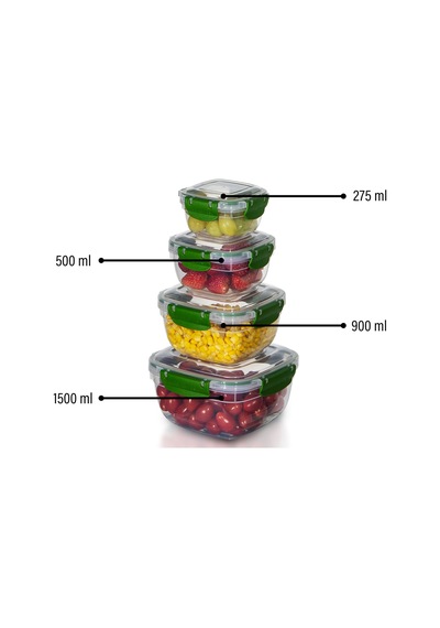 4'lü Set Master Kare Saklama Kabı 275 Ml - 500 Ml - 900 Ml - 1500 Ml 001