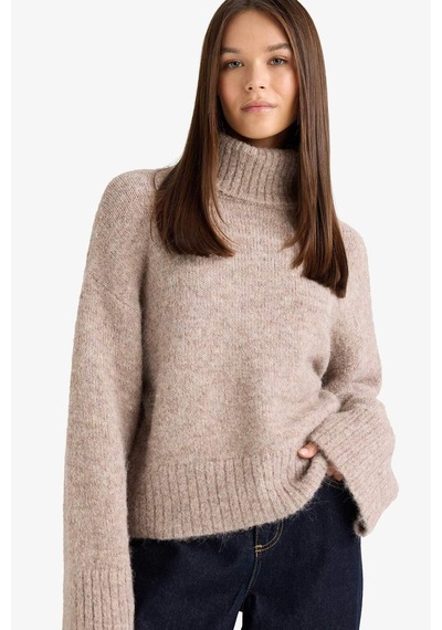 Defacto Yün Karışımlı Balıkçı Yaka Oversize Fit Triko Kazak F3252ax25wnbg653 Bej-bg653
