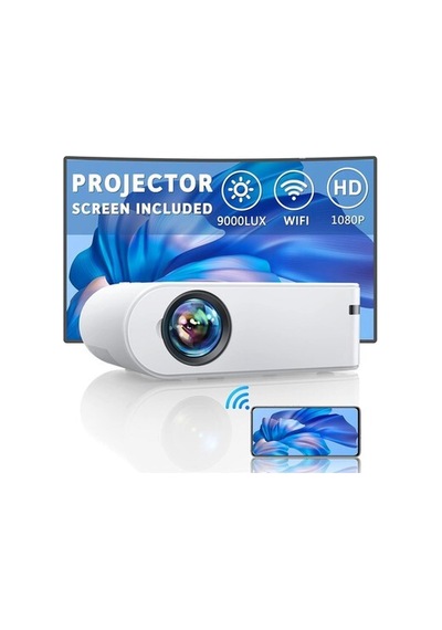 Yaber Ekranlı Mini Projektör, 1080p Full Hd 9000l Açık Hava Film Projektörü