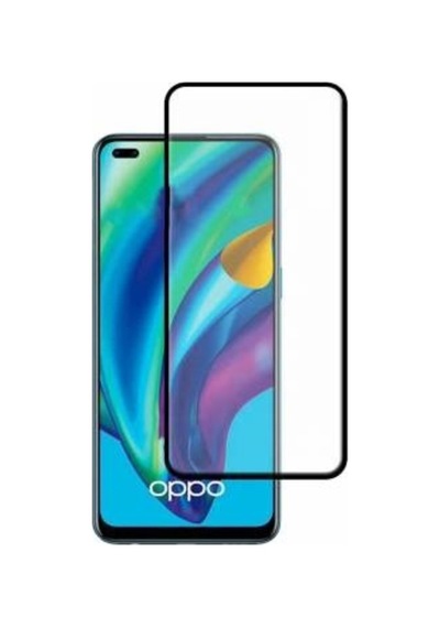 Oppo Reno 4 Lite Tam Kaplayan Çerçeveli Tempered Cam Ekran Koruyucu Siyah