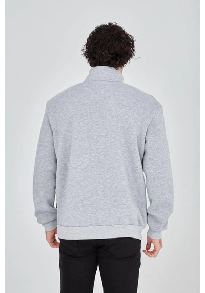 Barlashive Erkek Yarım Fermuarlı Baskılı 3 İplik Pamuklu Sweatshirt - Gri Çok Renkli