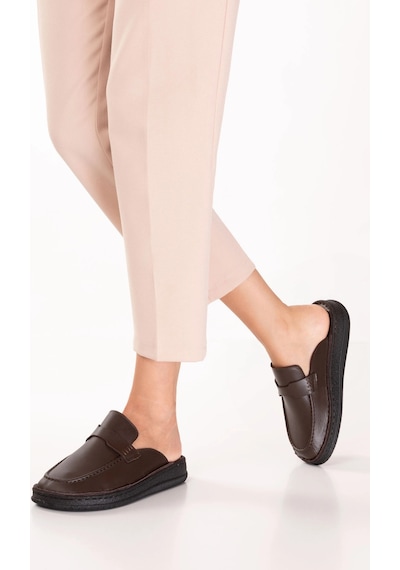 Gondol Hakiki Deri Unisex Sabo Terlik Anatomik Yumuşak Tabanlı Hkm.41 Kahverengi