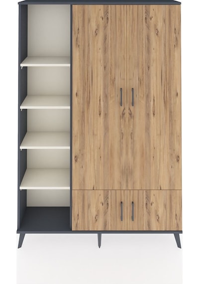 Arges Dolap 6 Raflı 4 Kapaklı Tek Askılı 132x30x195 Antrasit-... Antrasit