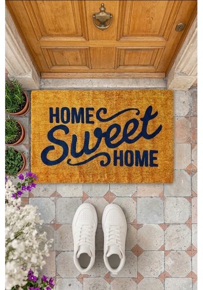 Home Sweet Home Retro Tasarım Dekoratif Kapı Önü Paspası 40x60cm Çok Renkli