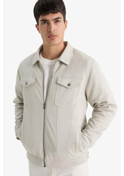 Defacto Slim Fit Dar Kesim Gömlek Yaka Fermuarlı İç Cepli Süet Mevsimlik Baharlık Ceket Mont A3254ax25aubg766 Bej