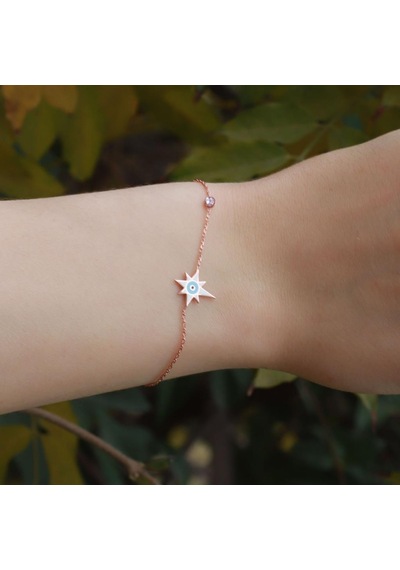 Kutup Yıldızı Figürlü Zirkon Taşlı Mine İşli Rose Gold Kaplama Gümüş Set Gümüş