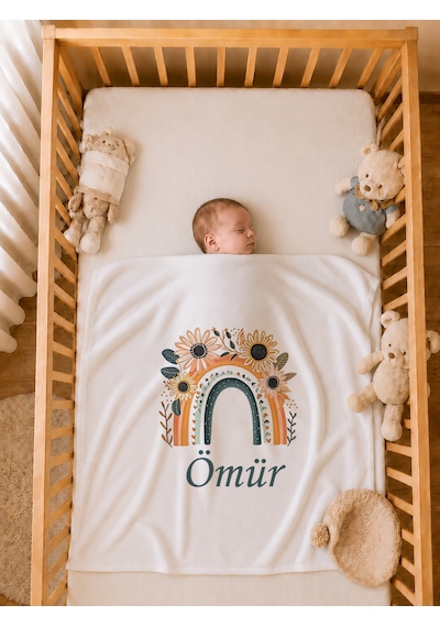 Pia Baby Kız Bebek Hastane Çıkışı Seti 4 Parça %100 Pamuk İsimli Organik Baskılı Battaniyeli Tulum Seti 1004btyx Ekru