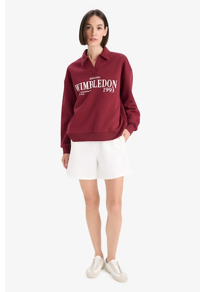Defacto Relax Fit Polo Yaka Baskılı Kalın Sweatshirt F1063AX25AU Bordo
