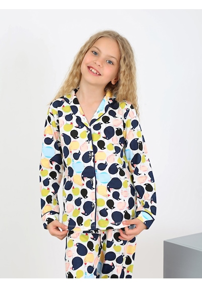 Kız Çocuk Uzun Kollu %100 Pamuklu Düğmeli Pijama Takımı Ruby SOMON
