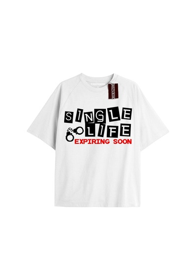 Tarzsokak Sıngle Lıfe Unisex Oversize Yazılı Tshirt Beyaz