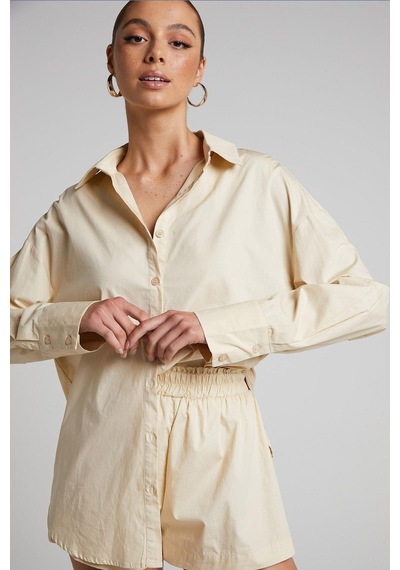 Seeh Bej Oversize Basic Kadın Gömlek Sh268