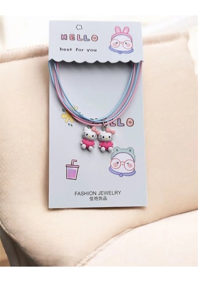 Best Friends Hello Kitty Kolye - 2'li Çift Kolye Seti - Arkadaşlık Kolyesi Çok renkli