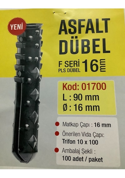 Asfalt Dübel Matkap Çapı 16 Mm Vida Çapı 10 Mm Asphalt Anchor 100'lü
