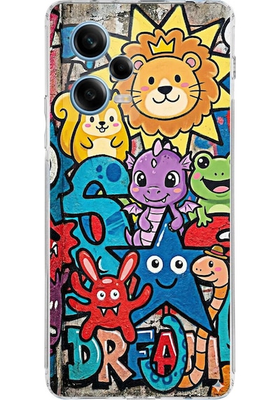 Redmi Note 12 Pro 5g İle Uyumlu Grafiti Star Team Tasarımlı Şeffaf Silikon Kılıf Şeffaf
