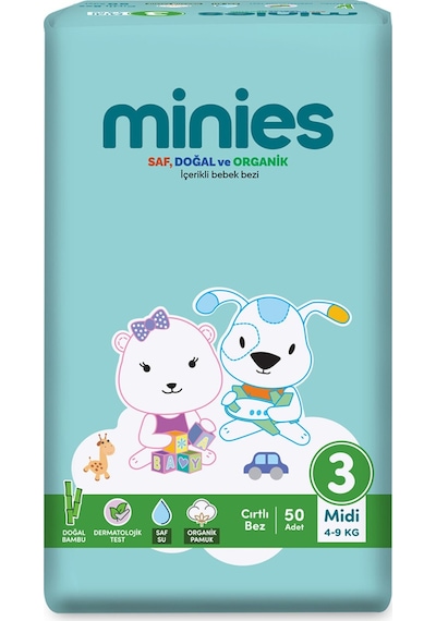 Minies Bebek Bezi Midi 3 Beden 4-9 Kg 50 Adet 2 Adet