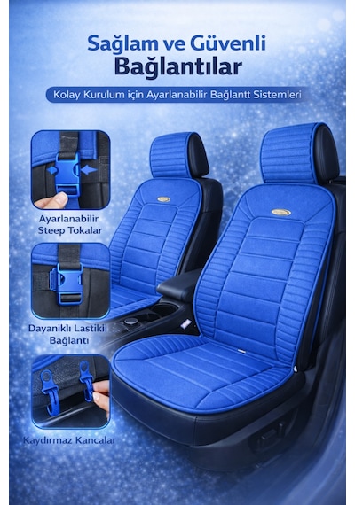 Honda Civic 2012-2015 Üniversal Vento Serisi 2 Parça Ön Oto Koltuk Minderi Mavi