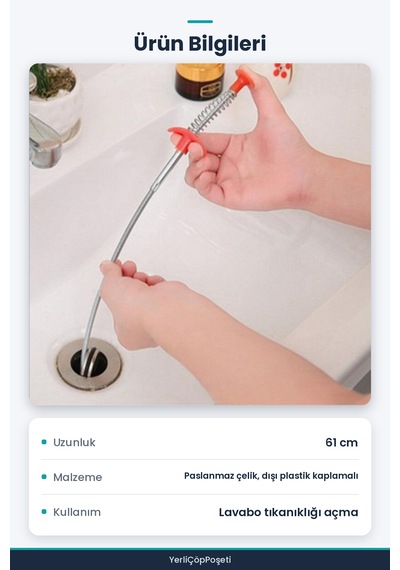 Lavabo Açıcı Tel - 61 Cm Çelik