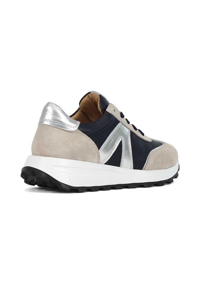Kadın Bej Lacivert Bağcıklı Süet Deri Sneaker